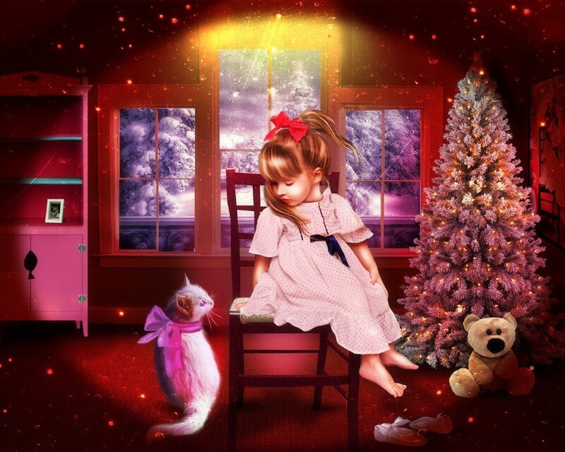 Girl Sitting on Chair — Red