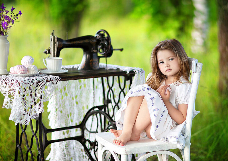 Girl Sitting on Chair — White