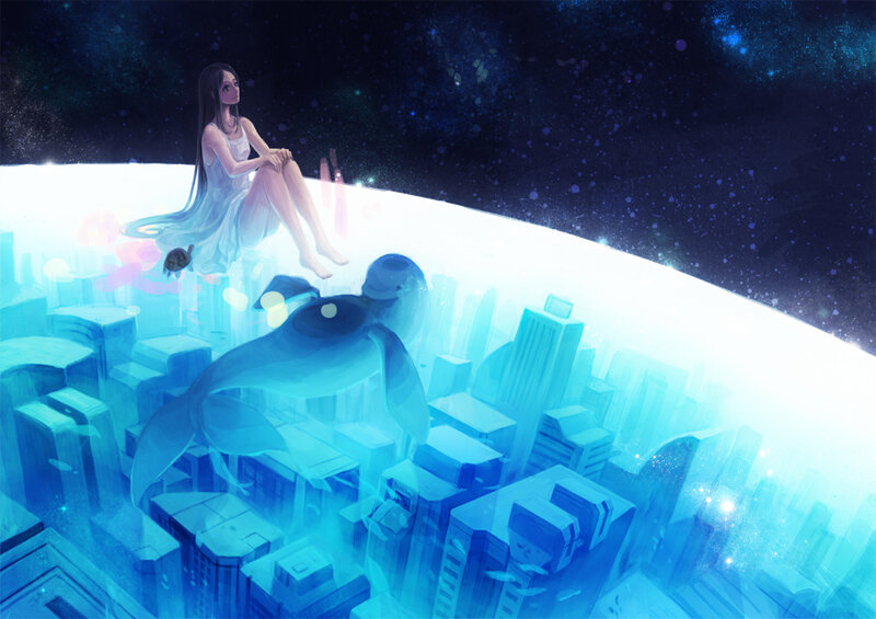 Girl Sitting on City Edge