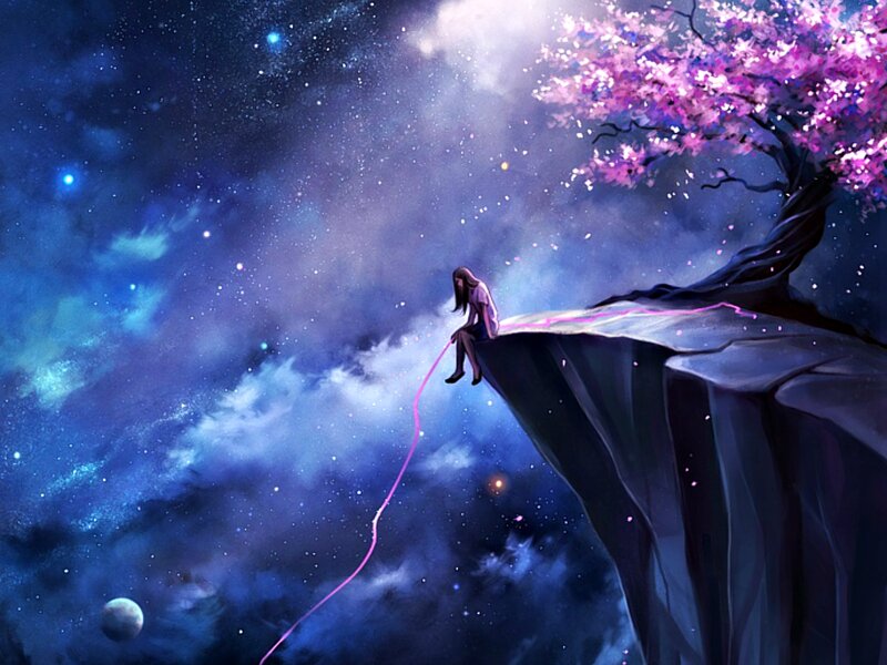 Girl Sitting on Cliff — Purple