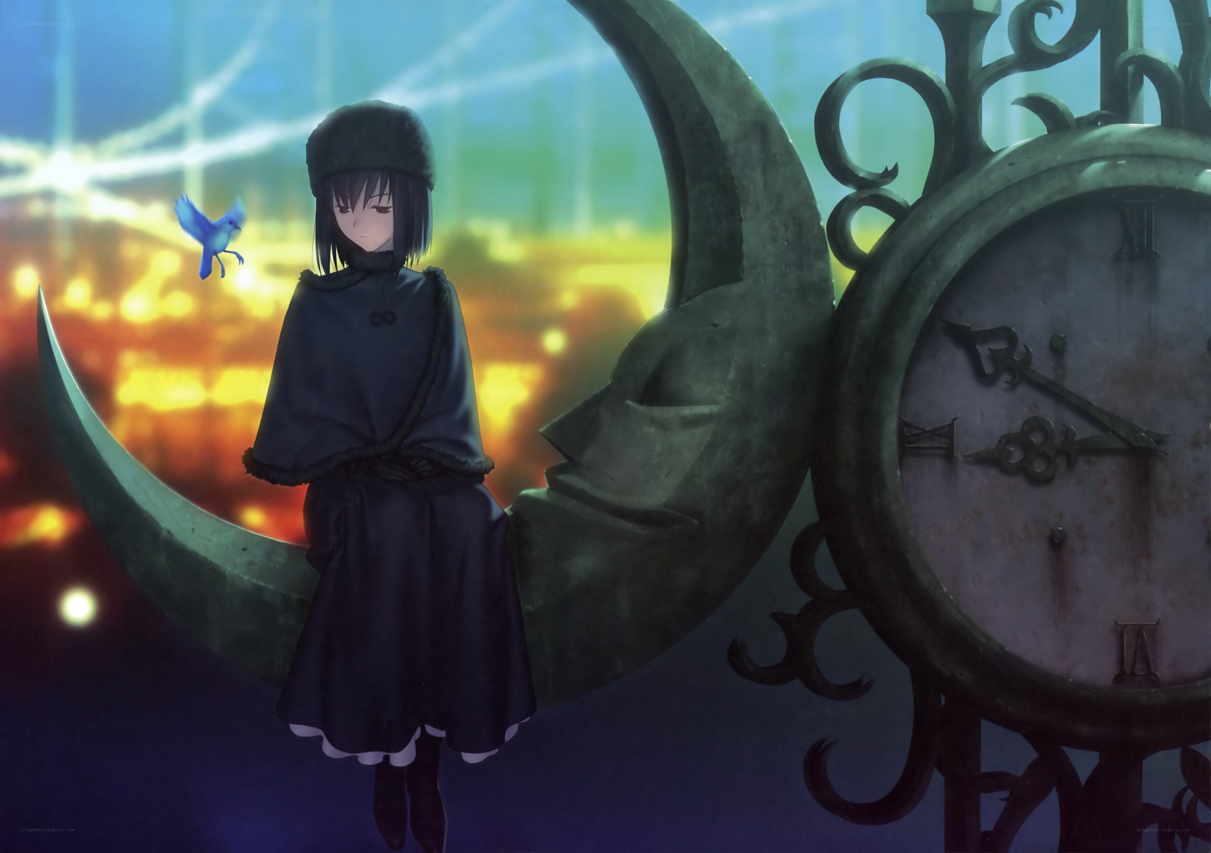 girl sitting on crescent moon