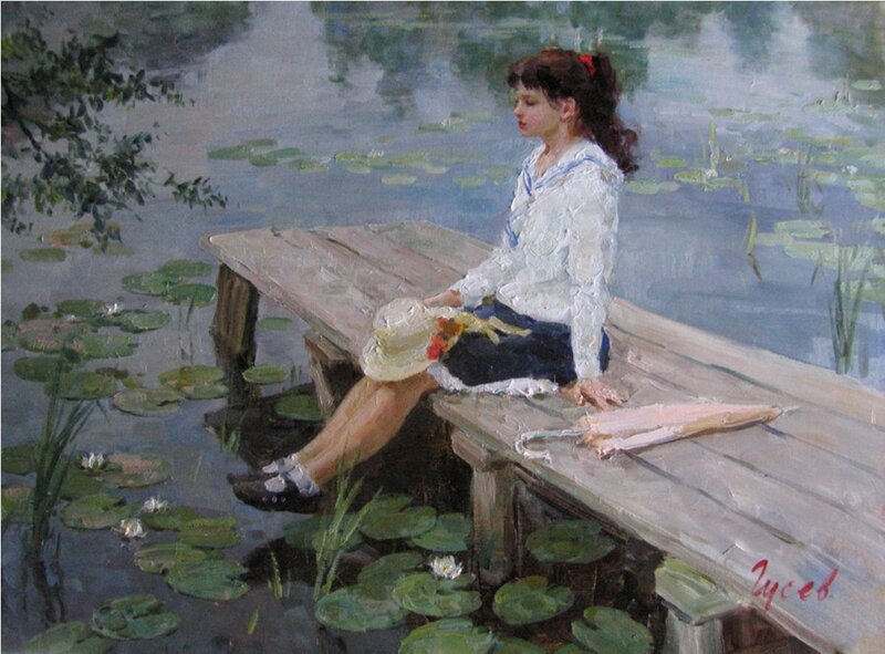 Girl Sitting on Dock — Green, Serene