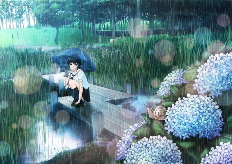Girl Sitting on Dock — Green
