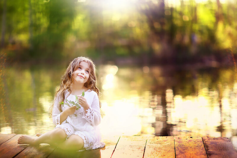 Girl Sitting on Dock — White