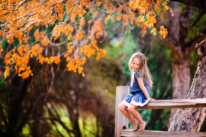 Girl Sitting on Fence — Orange