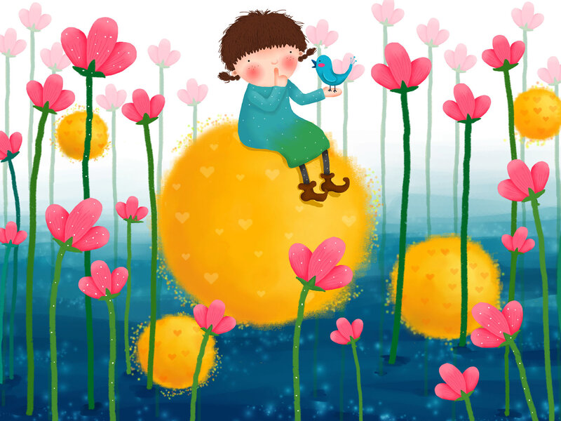 Girl Sitting on Flower