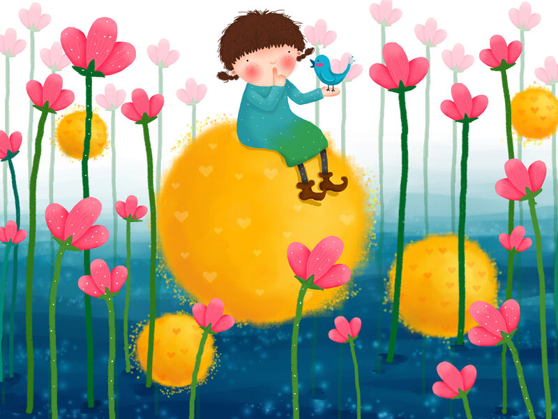 Girl Sitting on Flower — Yellow