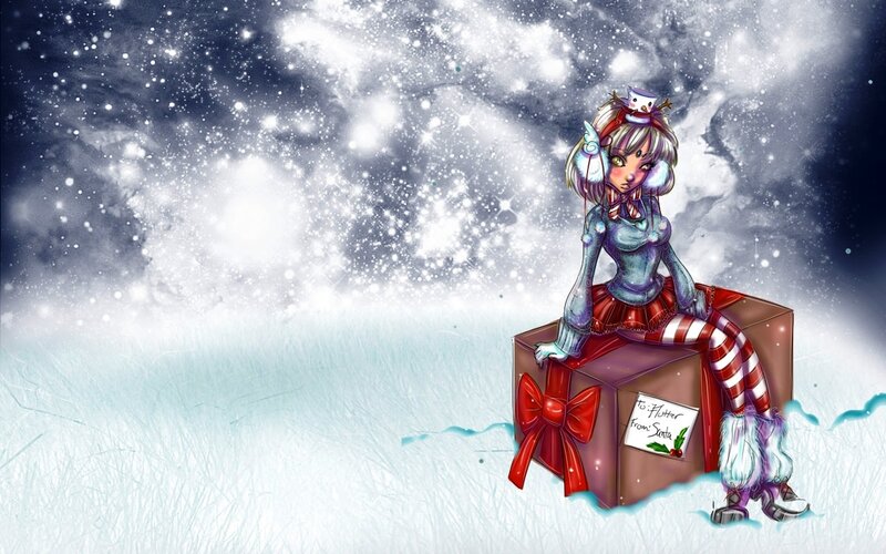 Girl Sitting on Gift Box