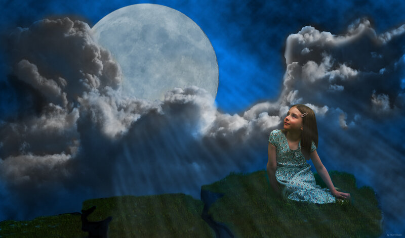 Girl Sitting on Grass — Blue, Dramatic