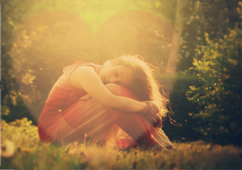 Girl Sitting on Grass — Green, Serene