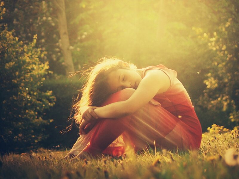 Girl Sitting on Grass — Green