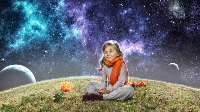 Girl Sitting on Grass — Purple