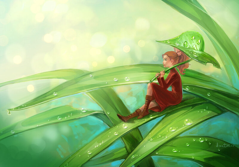 Girl Sitting on Leaf