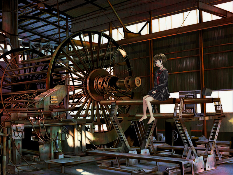 Girl Sitting on Machinery