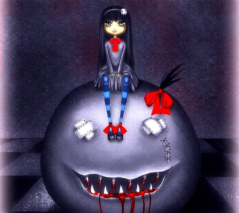 Girl Sitting on Monster — Gray