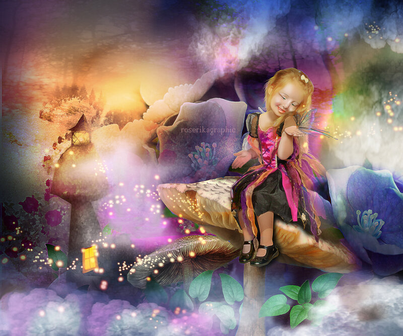 Girl Sitting on Mushroom — Purple