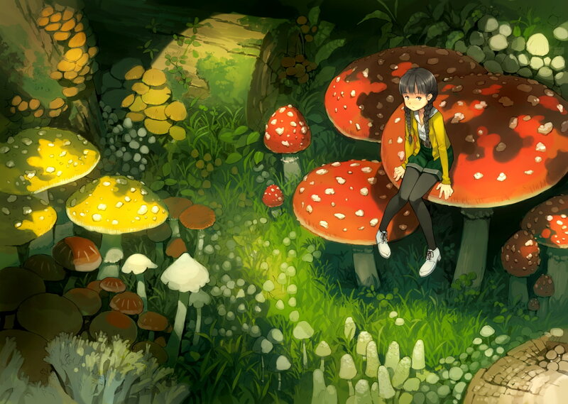 Girl Sitting on Mushroom
