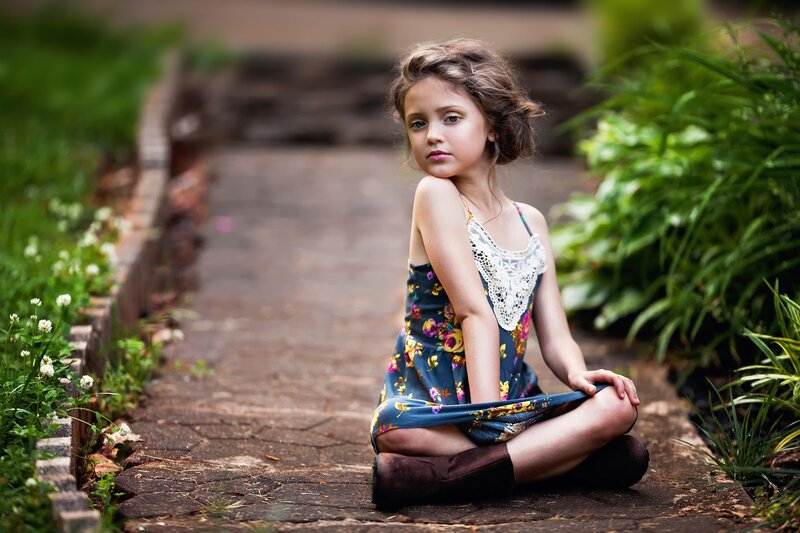 Girl Sitting on Path — Blue