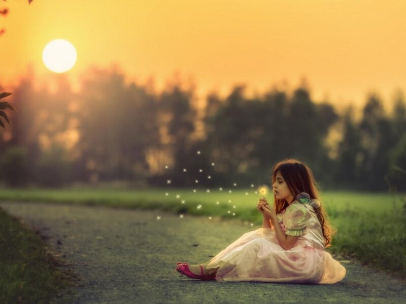 Girl Sitting on Path — Yellow