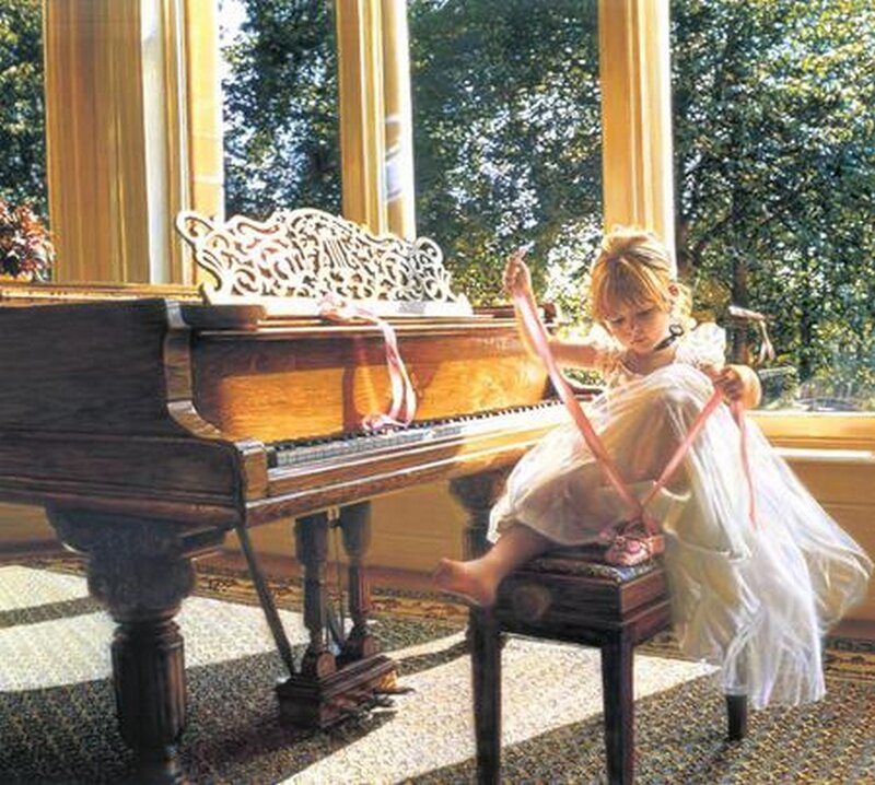 Girl Sitting on Piano Bench