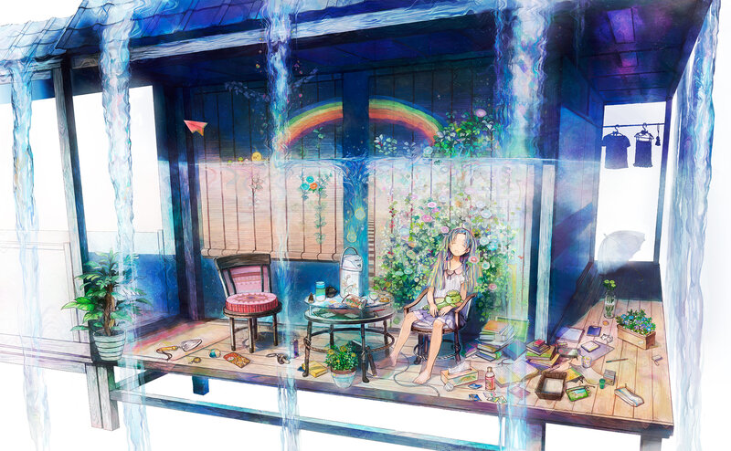 Girl Sitting on Porch — Blue