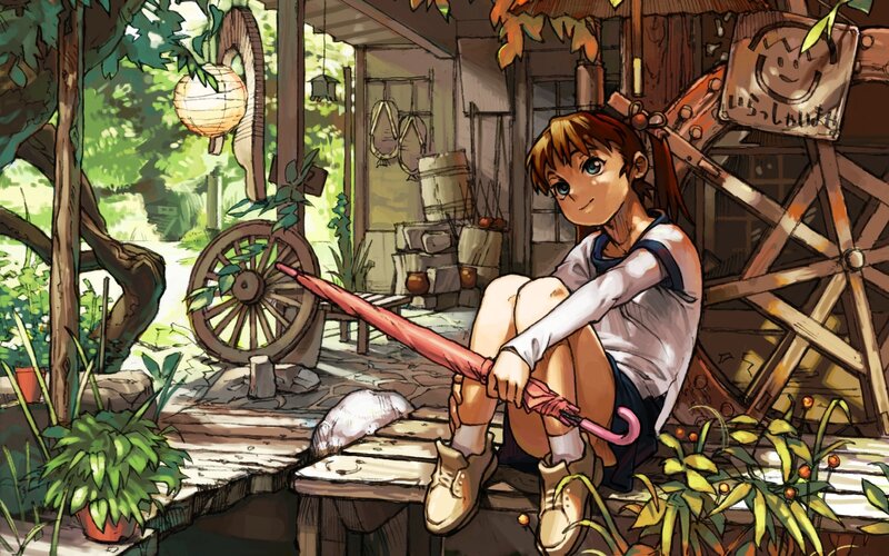 Girl Sitting on Porch — Green