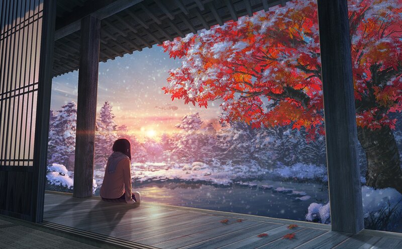 Girl Sitting on Porch — Red