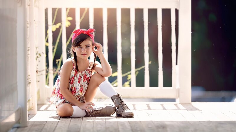 Girl Sitting on Porch — White