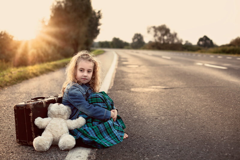 Girl Sitting on Road — Green