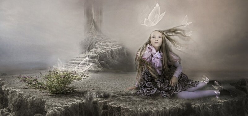 Girl Sitting on Rock — Gray