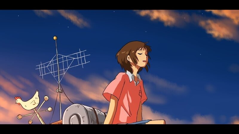 Girl Sitting on Rooftop — Blue, Serene