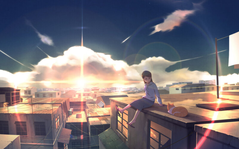 Girl Sitting on Rooftop — Blue