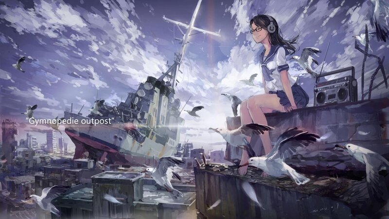 Girl Sitting on Rubble — Purple, Dramatic