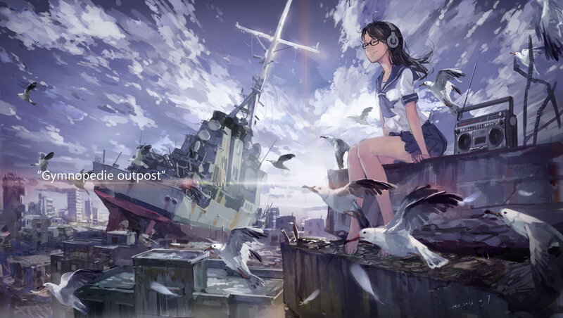 Girl Sitting on Rubble — Purple