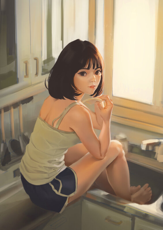 Girl Sitting on Sink