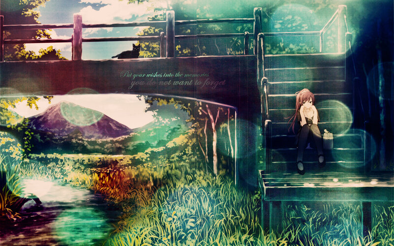 Girl Sitting on Stairs — Green, Serene