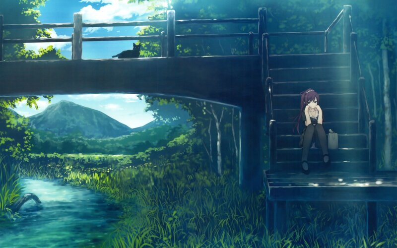 Girl Sitting on Stairs — Green