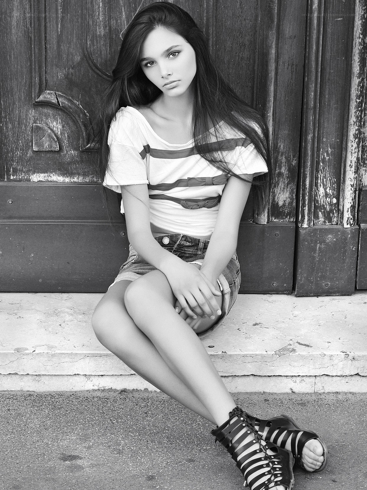 girl sitting on step