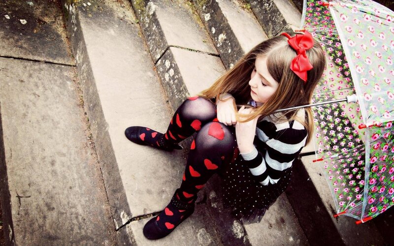 Girl Sitting on Steps — Black, Melancholic