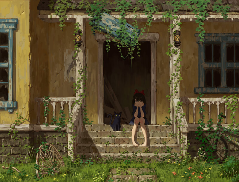 Girl Sitting on Steps — Green