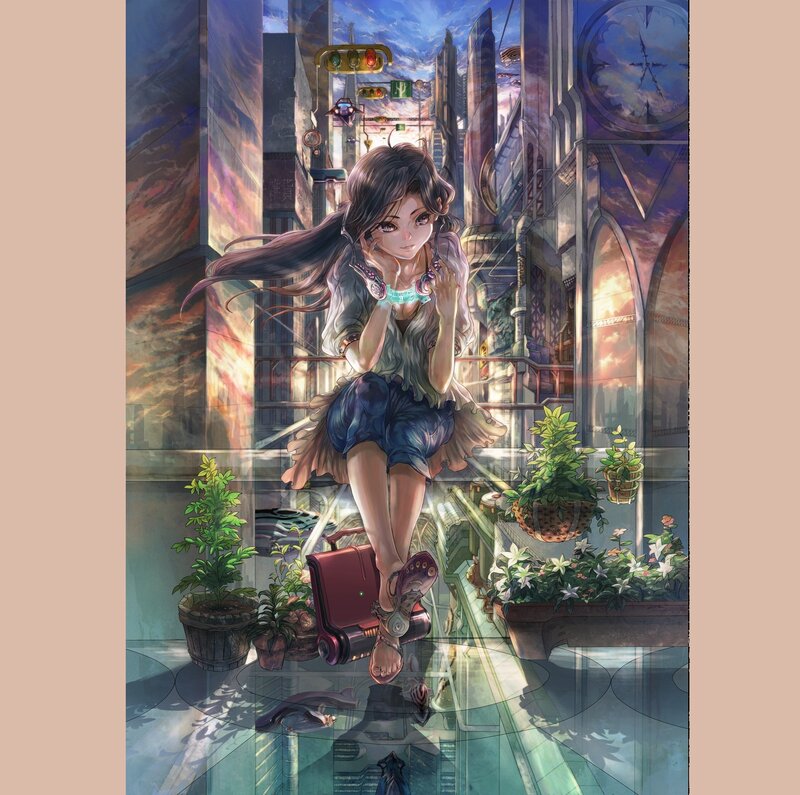 Girl Sitting on Suitcase