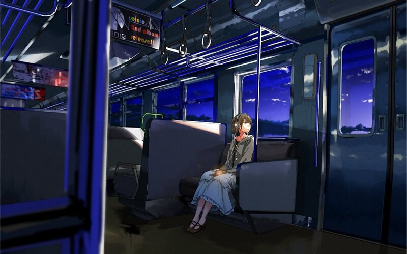 Girl Sitting on Train — Blue, Calm