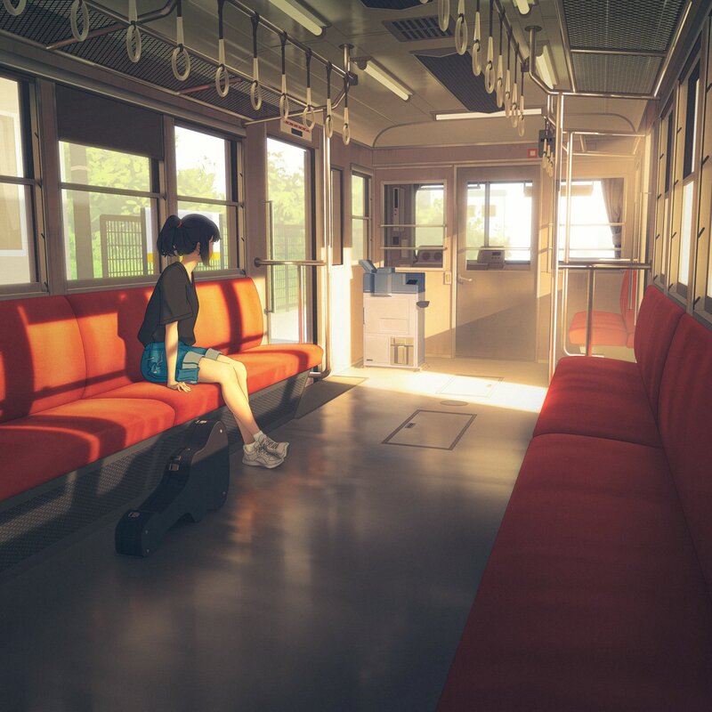 Girl Sitting on Train — Red