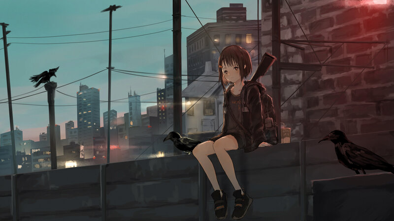 Girl Sitting on Wall — Gray