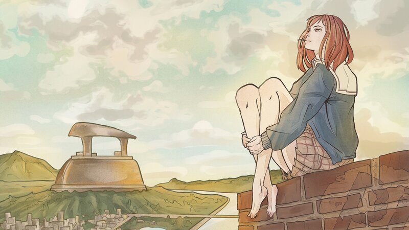 Girl Sitting on Wall — Green, Contemplative