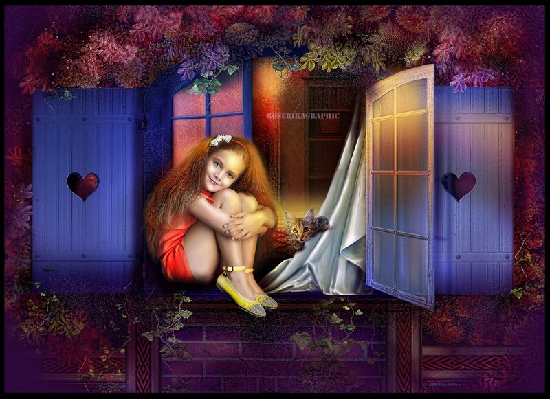 Girl Sitting on Windowsill — Purple