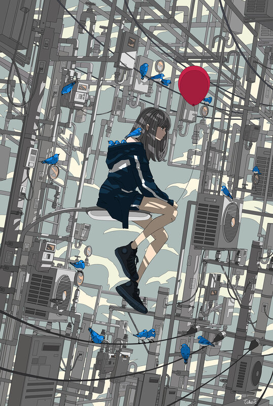 Girl Sitting on Wires