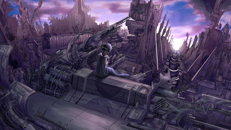 Girl Sitting on Wreckage