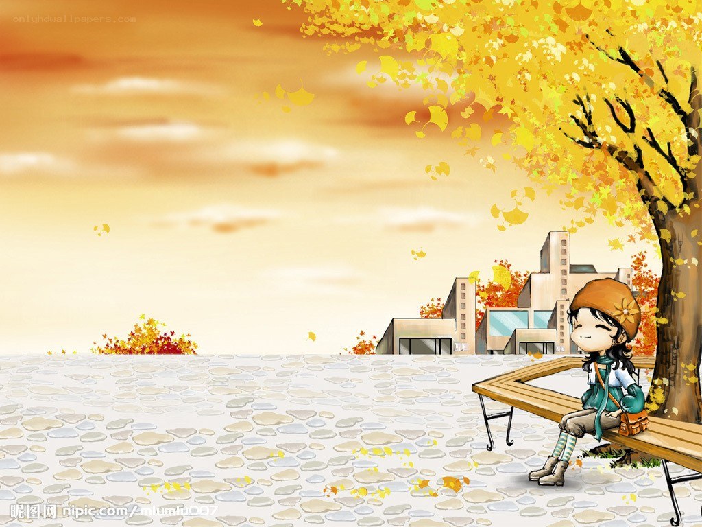 Girl sitting under autumn tree