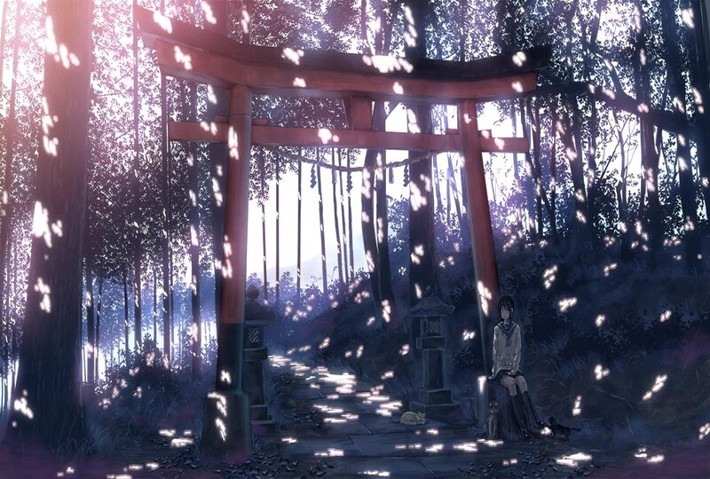 Girl Sitting under Torii Gate